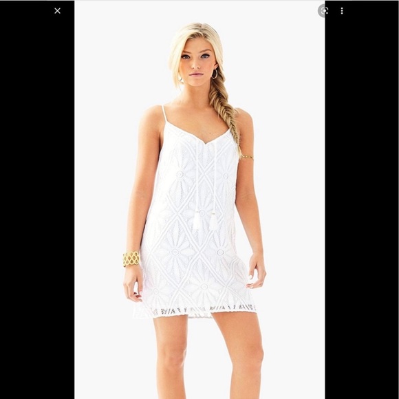 Lilly Pulitzer Dresses & Skirts - Lilly Pulitzer White Delray Diamond Floral Lace Dusk Mini Dress / Swim Cover New